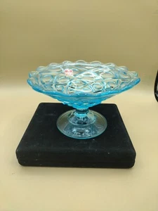 Plato de caramelo/como nuevo pedestal azul "impresión de gofres" de vidrio vikingo de colección con etiqueta - Imagen 1 de 12