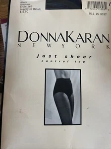 Donna Karan Just Sheer Control Top Pantyhose Style 266 med BLACK Vtg - Picture 1 of 2