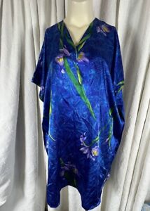 Winlar Caftan Dress Womens Muumuu Royal Blue Batik Floral One Size Fits Most