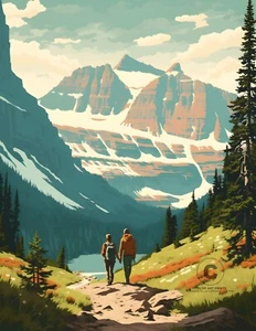 Glacier National Park Montana Bergwandern Giclée Kunstdruck 8,5 x 11 - Bild 1 von 2
