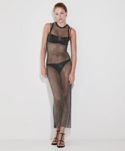 ZARA NEW WOMAN SHIMMERY LONG MESH DRESS BLACK SIZE SMALL REF: 2712/829 - Picture 1 of 6