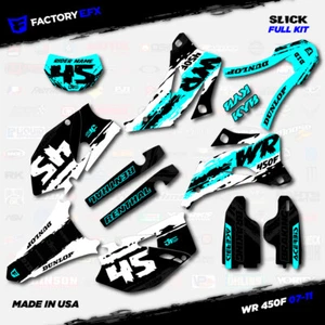 White & Cyan Slick Racing Graphics Kit fits Yamaha WR450F 07-11 Decals WR 450F - Foto 1 di 5