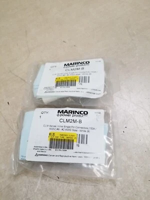 x2 - Marinco CLM2M-B CLM Series Inline Single Pin Connector 150A/600V WHT #8-#2