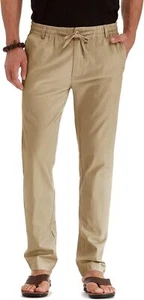Mens Casual Linen Pants Loose Fit Elastic Drawstring Waist Summer Yoga Beach Tro - Picture 1 of 12