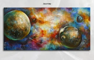 Original Gemälde Weltraum Fantasy Bunte Kunst Sterne Planeten C.O.A - Bild 1 von 6