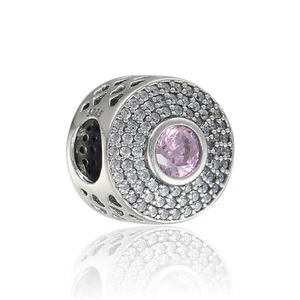GENUINE STERLING SILVER EXQUISITE OPULANT CUBIC ZIRCONIA CHARM BEAD FOR BRACELET - Picture 1 of 7