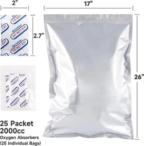 25 Stück 5 Gallon Zip Mylar Beutel mit Sauerstoffabsorbern 26x17 - Bild 1 von 1