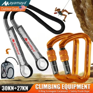 30KN Heavy Duty Screwgate Climbing Carabiner Clip & 27KN Safety Prusik Rope Cord - Picture 1 of 26