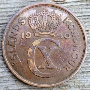 🧭 🇮🇸 ICELAND 5 Aurar, 1940. WWII coinage! - Picture 1 of 2