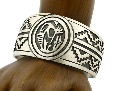 Navajo Lowell Draper Bracelet .925 Silver C.80's Overlay Kokopelli Pattern - Image 1 of 4