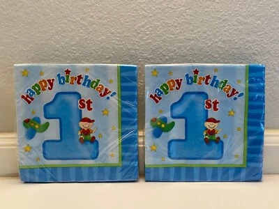 Lot of 2 "Fun at One" Blue Boys 1St Birthday Luncheon Napkins 32 ct. - Image 1 of 2
