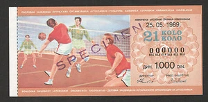 YUGOSLAVIA-LOTTERY-SPECIMEN-COMMUNIST PERIOD-VERY RARE-21 KOLO-SPORT-1989. - Picture 1 of 2