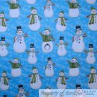 BonEful FABRIC FQ Cotton Flannel Quilt Blue White Snowman Kid Winter Scenic Tree