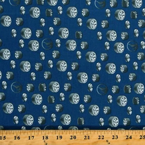 Cotton Hot Wheels Classic Wheels Tires on Blue Fabric Print by the Yard D602.24 - Picture 1 of 1