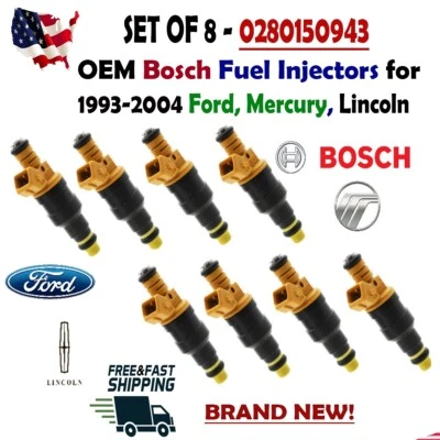 NEW UPGRADED BOSCH OEM x8 4hole 22LB IVgen Fuel Injectors for 93-04 Ford Mercury - Image 1 of 4
