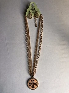 isis Creative Gold Tone, Peach Enamel & Crystal Cross Necklace & Earring Set - Picture 1 of 5