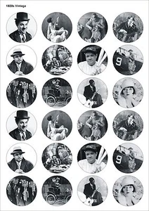 24 PRECUT HISTORICAL 1920 PICTURES PARTY EDIBLE PARTY CUPCAKE CAKE TOPPERS 1452 - Picture 1 of 1