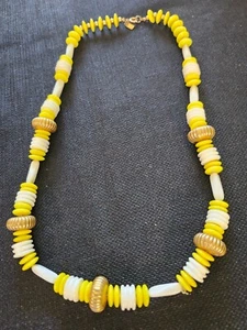 Kenneth Jay Lane Vintage 1980's Yellow and White with Gold Accent Resin Necklace - Picture 1 of 12