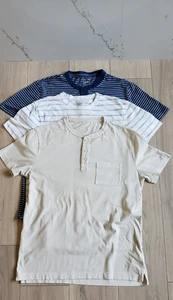 GAP Hemd Paket Herren 3 Teile M Kurzarm Streifen Einfarbig Neutral Minimalistisch Beige Navy - Bild 1 von 5