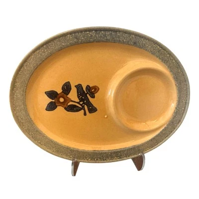 Bandeja de aperitivos ovalada de gres Pfaltzgraff de colección azul dorado amarillo pájaro flor EE. UU. Foto 1 de 4