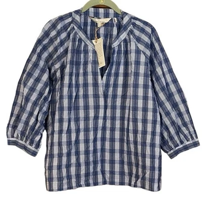 Top Barbour Renfew Algodón Cuello en V Bluebell Azul y Blanco Cuadros Talla 12 Nuevo con Etiquetas Foto 1 de 4