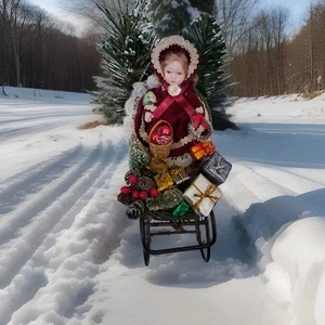 Vintage Porzellan Puppe im Schlitten BOYDS Collection Weihnachten - Bild 1 von 10