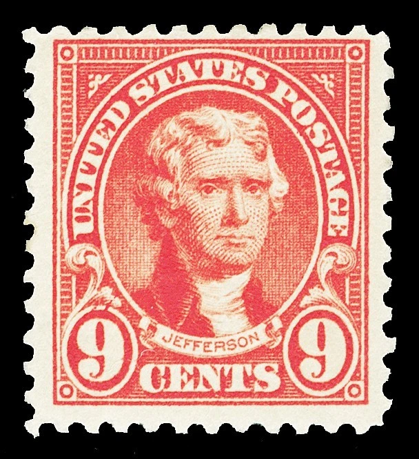 Scott 561 1923 9c Rose Jefferson Perforated 11 Issue Mint F-VF OG LH Cat $11 - Image 1 of 1
