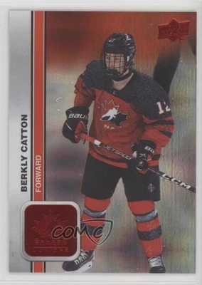 2023 Team Canada Juniors Men's U-18 Red Patterned Foilboard Berkly Catton #23 - Image 1 of 2