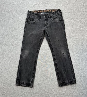 Pantalones de mezclilla Rock Revival para hombre 31x28 negros Steven rectos desgastados punto grueso Foto 1 de 4