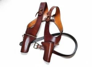Cowboy Concealed Carry Leather Shoulder Gun Holster for Dual Revolvers Brown - Picture 1 of 6