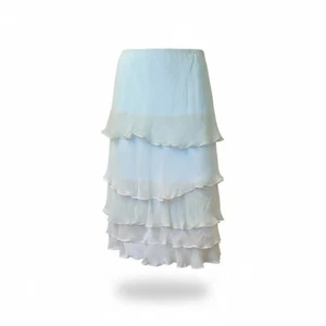 Vintage Y2K Silk Skirt 10 Bang Aqua Blue Tiered Ruffle Fairycore Mermaid Whimsi - Bild 1 von 12