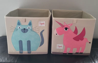 3 Sprouts Kids Foldable Fabric Storage Cube Bin Box Pink Unicorn Blue Kitten Cat - Image 1 of 4
