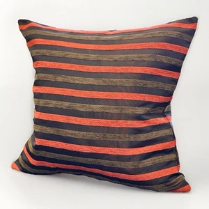 Black Orange Striped 45cm Modern Cushion Cover Double Sided Thick Luxury - Picture 1 of 4