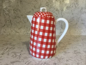 Zu Hause mit Marieke Kaffeekanne rot weiß Gingham Keramik 48 Unzen Kapazität - Bild 1 von 9
