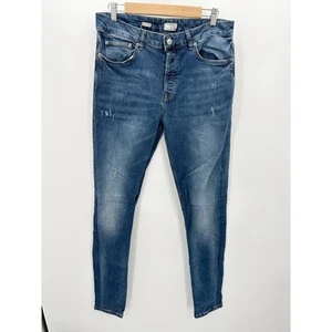 Topman Jeans Men 34 LONG Blue Stretch Slim Cotton Blend Medium Wash Denim - Picture 1 of 9