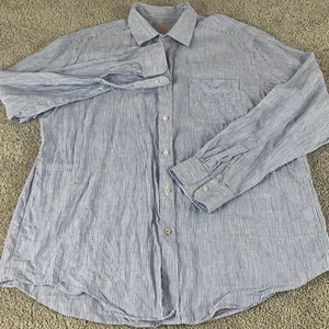 J McLaughlin Men's L Shirt 100% Linen Button Front Long Sleeves Blue Stripe A96 - Picture 1 of 12