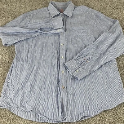 J McLaughlin Men's L Shirt 100% Linen Button Front Long Sleeves Blue Stripe A96 - Image 1 of 4