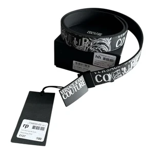 VERSACE COUTURE Ledergürtel schwarz grau Schriftzug Herren Größe 100 cm 36-40" - Bild 1 von 21