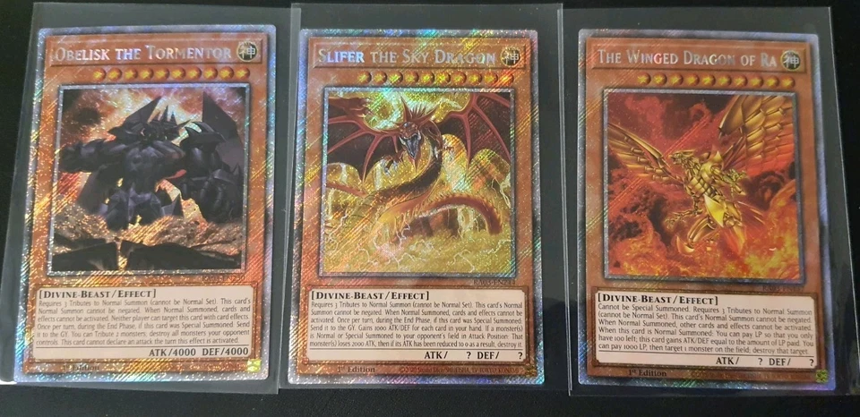 Egyptian God Cards Set Obelisk Slifer Winged Ra NM YuGiOh RA03 Platinum Secret - Image 1 of 1