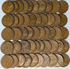 1925 s lincoln wheat cent - lot of 50 - free shipping - Picture 1 of 8