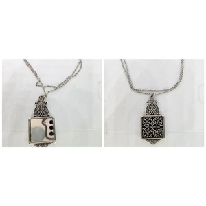 Brighton Berkeley Double Heart Scroll Mirror Reversible Long Silver Necklace - Picture 1 of 9