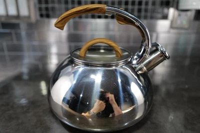 Brandani Stainless Steel Whistling Tea Kettle Wood Handle Induction Compatible - Image 1 of 4