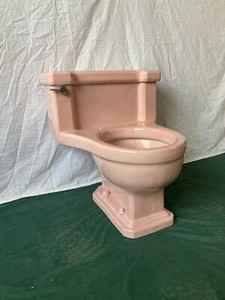 Vtg Mid Century Deco 1 Piece Low Boy Toilet Coral Pink Round Bowl 215-24E - Picture 1 of 24