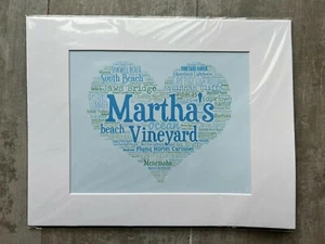 Martha's Vineyard Framed Heart Print Matted 11x14" Art Beach Massachusetts NEW - Picture 1 of 6