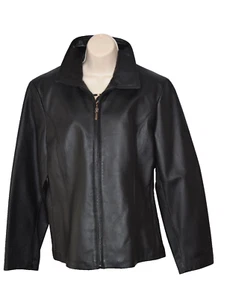 Worthington Women's Leather Jacket Size Large Black Zip Front Hand Pockets EUC - Picture 1 of 8