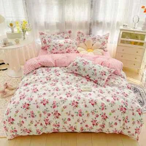 Floral Bedding Set Duvet Cover Flat Bed Sheet Pillowcase Home Textile Queen Size - Picture 1 of 53