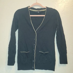 Cárdigan Banana Republic para mujer talla PM cierre de botones manga larga negro y dorado - Imagen 1 de 5