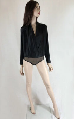 LA PERLA Silk long sleeve bodysuit with snap closures BLACK AU 12 Foto 1 de 2
