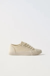 Zara Kids Canvas Sneakers Size 35 EU US 3 Cream Lace-Up Rubber Toe Casual NWT - Picture 1 of 4