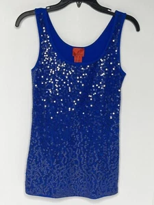 NWT V Cristina Women Blue Sequined Tank Top Sleeveless Med Cotton Comp $58 - Picture 1 of 4